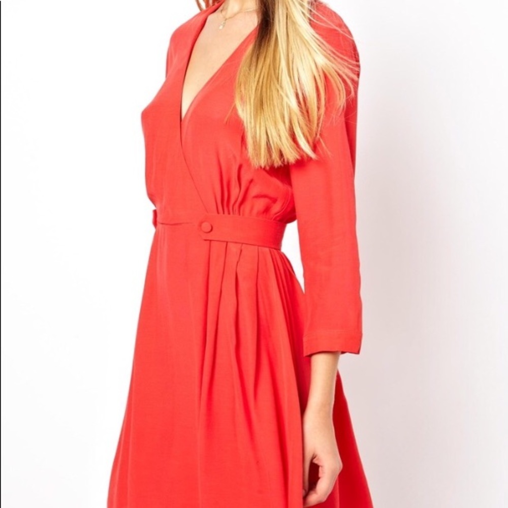 ASOS Orange Tea Dress US0 XS, 3/4 Sleeves, V neck